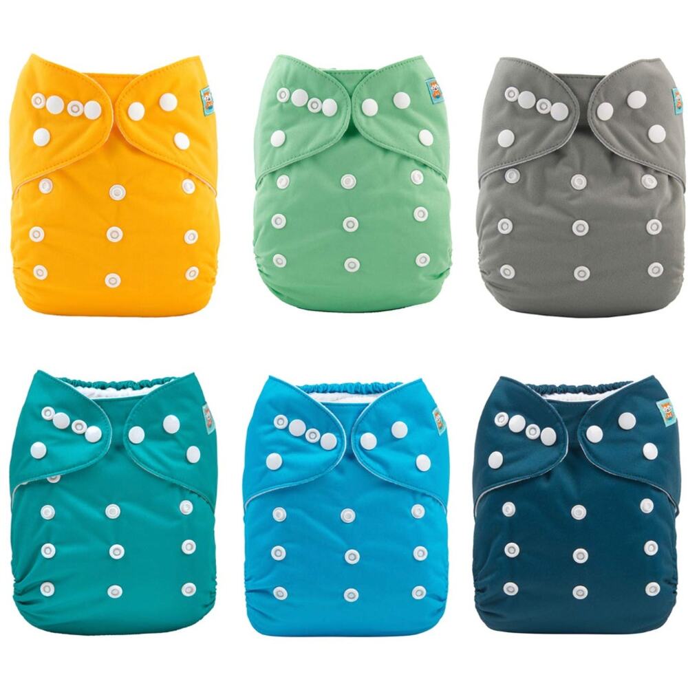 ALVA 6 Pack One Size Adjustable Washable Reusable Diaper Cover with 12 Inserts